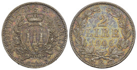 SAN MARINO. Vecchia monetazione. 2 lire 1906. Roma. Ag. Gig. 26. qFDC