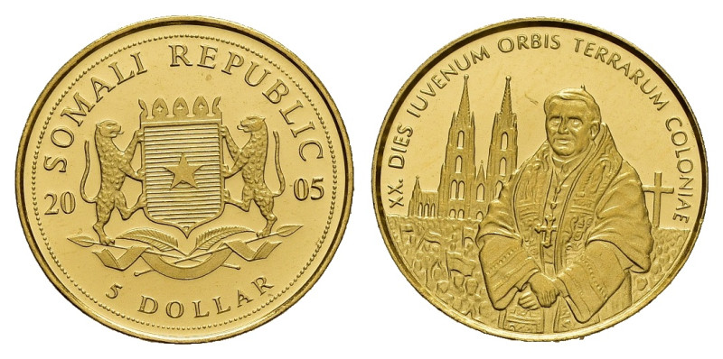 SOMALIA. 5 Dollari 2008 Giovanni Paolo II. Au (1,23 g). Proof