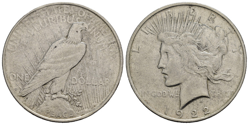 STATI UNITI. Dollaro Peace 1922 D. Ag. BB+