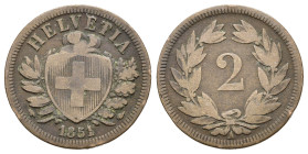 SVIZZERA. 2 Rappen 1851 A. MB