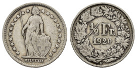 SVIZZERA. 1/2 Franco 1920. Ag. MB