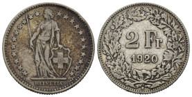 SVIZZERA. 2 Francs 1920. Ag. qBB