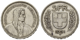 SVIZZERA. 5 Francs 1931. Ag. BB