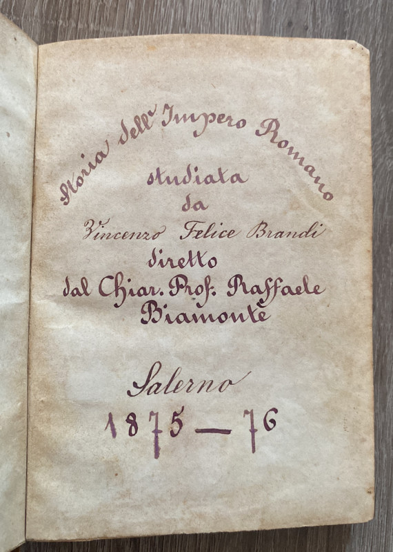 Brandi Vincenzo Felice e Biamonte Raffaele. Salerno, 1875-76. Manoscritto sulla ...