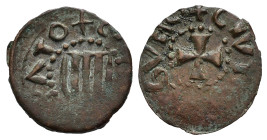 ALGHERO. Carlo V (1517-1556). Minuto Mi (1.09g). Stemma - R/croce. qBB