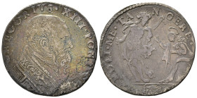 ANCONA. Stato Pontificio. Gregorio XIII (1572-1585). Testone con Cristo e la Maddalena. Ag (7,72 g). MIR 1211. Raro. MB