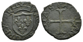 L'AQUILA. Carlo VIII di Francia (1495). Cavallo AE (1,65 g). Scudo coronato di Francia. R/croce. BB