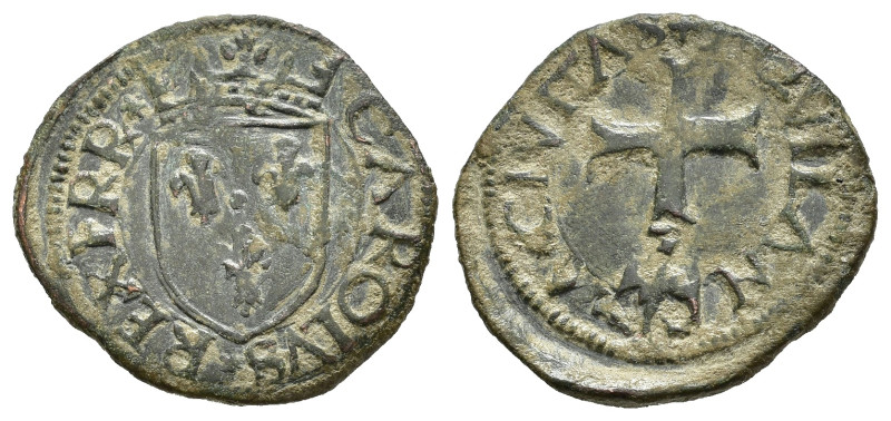 L'AQUILA. Carlo VIII di Francia (1495). Cavallo AE (2,02 g). Scudo coronato di F...