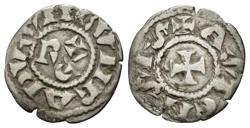 ASTI. Comune (1140-1336). Denaro Ag (0,59 g). Nel campo lettere REX - R/ ASTENSI...