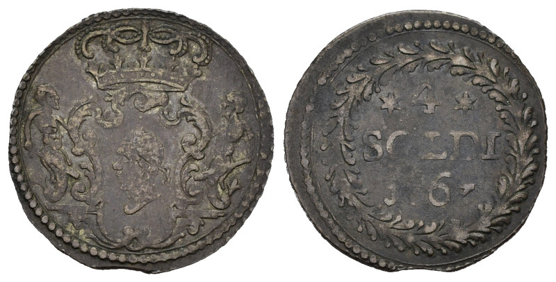CORTE. Isola di Corsica. Pasquale Paoli Generale (1762-1768). 4 soldi 1767. Mi (...