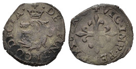 DESANA. Delfino Tizzone (1583-1598). Liard 1583 o 1585. Mi (0,77 g). Delfino coronato - Croce gigliata. MIR 513. RR. SPL