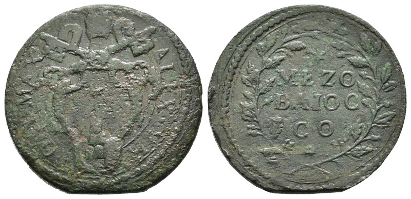 GUBBIO. Stato Pontificio. Alessandro VII (1655-1667). Mezzo Baiocco Cu (7,06 g)....