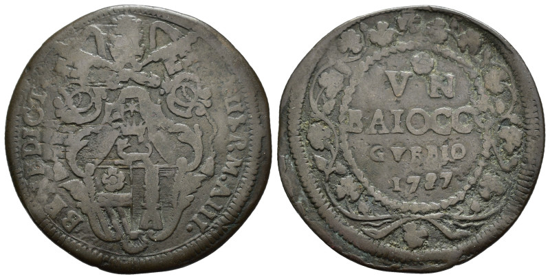 Gubbio. Stato Pontificio. Benedetto XIII (1724-1730). Baiocco 1727 Anno III. Cu ...