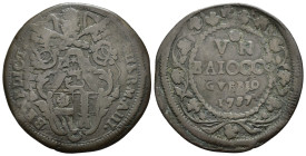 Gubbio. Stato Pontificio. Benedetto XIII (1724-1730). Baiocco 1727 Anno III. Cu (11,72 g). qBB