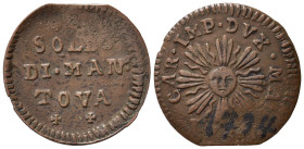 MANTOVA. Carlo VI d'Asburgo (1707-1740). Soldo 1734. Cu (2,18 g). Scritta di vecchio collezionista in china. MIR 756/13. BB+