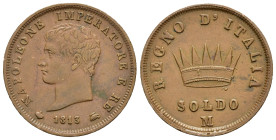 MILANO. Napoleone I re d'Italia (1805-1814). Soldo 1813 M. Cu. Gig.215. BB+