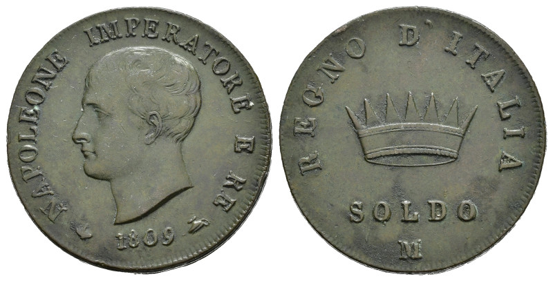 MILANO. Napoleone I Re d'Italia. 1 soldo 1809 M. Gig. 210. BB+