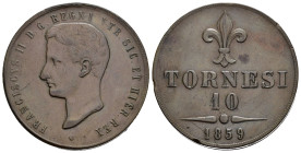 NAPOLI. Francesco II di Borbone (1859-1860). 10 tornesi 1859. Cu. Gig. 4. BB+