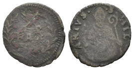 PARMA. Anonime attribuite ad Adriano VI (1521-1523). Quattrino con Sant'Ilario. Mi (0,75 g). Mezza figura mitrata del Santo con pastorale e benedicent...