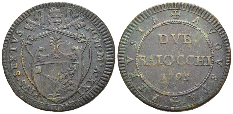 PERUGIA. Pio VI (1775-1799). 2 Baiocchi 1795 anno XXI. AE (36.3 mm - 18.71 g). S...