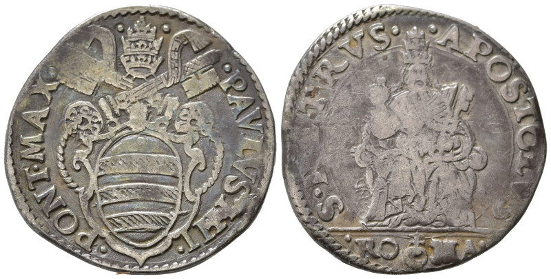ROMA. Stato pontificio. Paolo IV (1555-1559). Testone con San Pietro seduto. Ag ...