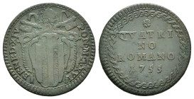 ROMA. Stato Pontificio. Benedetto XIV (1740-1758). Quattrino romano 1755. Cu. BB