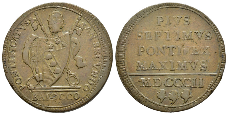 ROMA. Stato Pontificio. Pio VII (1800-1823). Baiocco 1802. Cu. BB