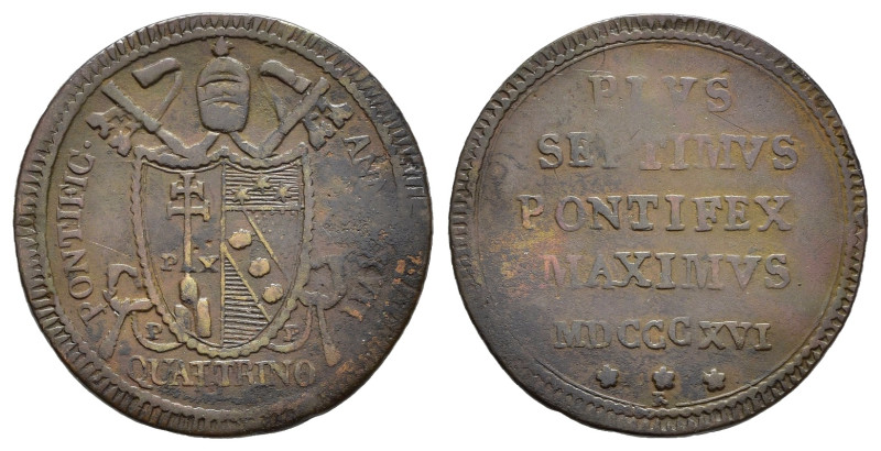 ROMA. Stato Pontificio. Pio VII (1800-1823). Quattrino 1816. Cu. BB