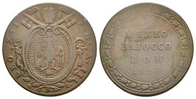 ROMA. Stato Pontificio. Leone XII (1823-1829). 1/2 Baiocco 1826. Cu. qBB