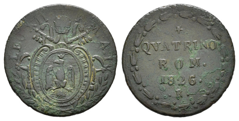 ROMA. Stato Pontificio. Leone XII (1823-1829). Quattrino Romano 1826. Cu. qBB