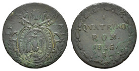 ROMA. Stato Pontificio. Leone XII (1823-1829). Quattrino Romano 1826. Cu. qBB