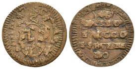 SAN SEVERINO. Pio VI (1775-1799). 1/2 Baiocco. AE (3,19 g - 22,45 mm). Muntoni 413 var. I. Molto raro. BB+