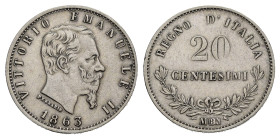 Regno d'Italia. Vittorio Emanuele II (1861-1878). Milano. 20 centesimi 1863 M "Valore". Ag. Gig. 84. SPL