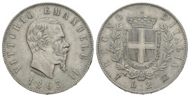 Regno d'Italia. Vittorio Emanuele II (1861-1878). Torino. 2 Lire 1863 T "Stemma". Ag. Gig. 57. BB+