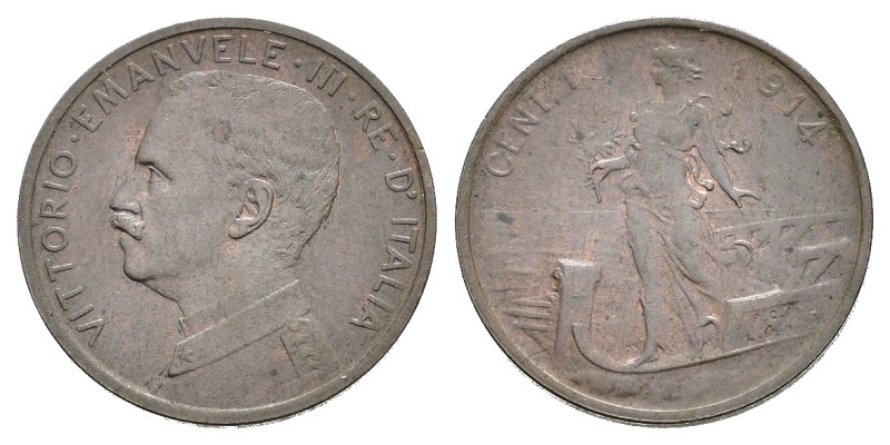 Vittorio Emanuele III (1900-1943). 1 centesimo 1914 "Italia su Prora". Gig.318. ...