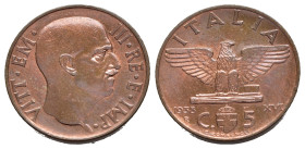 Regno d'Italia. Vittorio Emanuele III (1900-1943) 5 Centesimi 1938. Cu. Gig. 286. FDC rame rosso
