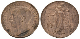 Regno d'Italia. Vittorio Emanuele III (1900-1943). 10 centesimi 1911 "Cinquantenario". Cu. qFDC