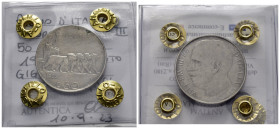 Regno d'Italia. Vittorio Emanuele III (1900-1943). 50 centesimi 1925 C/rigato "Leoni". Gig. 171. Periziata Angiolillo. qSPL