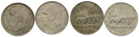 Regno d'Italia. Vittorio Emanuele III (1900-1943). Lotto di 2 monete da 50 centesimi 1920 contorno liscio "Leoni". Gig. 164.BB / SPL