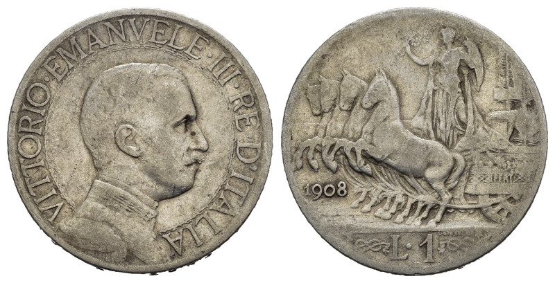 Regno d'Italia. Vittorio Emanuele III. 1 Lira 1908. Ag. MB