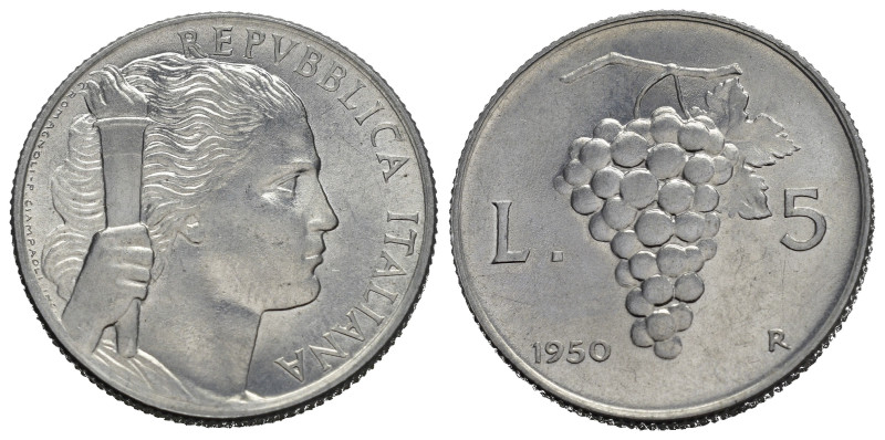 Repubblica Italiana. 5 lire 1950 Uva. FDC