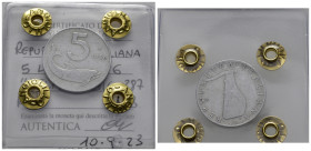 Repubblica Italiana. 5 Lire 1956 "Delfino". Rara. MB