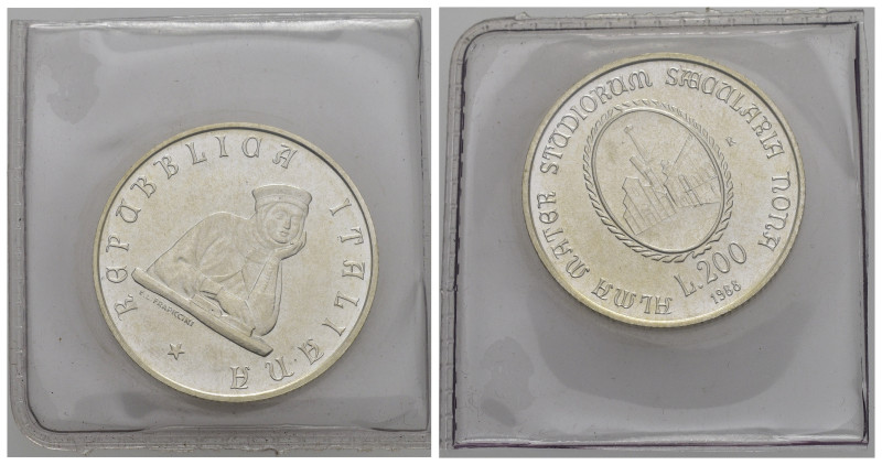 Repubblica Italiana. 200 Lire 1988 "Università di Bologna". FDC