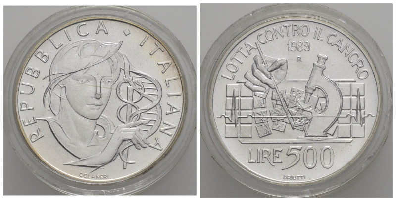 Repubblica Italiana. 500 Lire 1989 "Lotta contro il Cancro". Ag. FDC