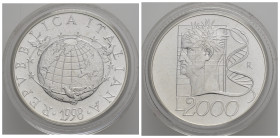 Repubblica Italiana. 2000 Lire 1998 "Anno duemila - l'uomo". Ag. FDC