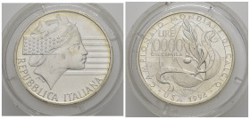 Repubblica Italiana. 10000 lire 1994 Mondiali di Calcio Usa '94. Ag. FDC
