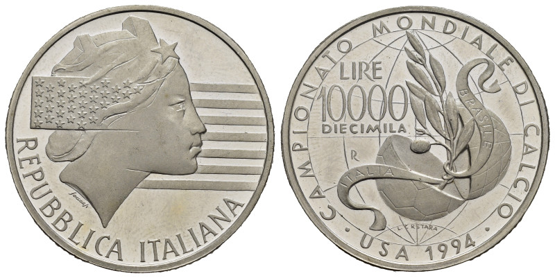 Repubblica Italiana. 10000 lire 1994 Mondiali di Calcio Usa '94. Ag. Proof