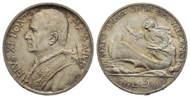 VATICANO. Pio XI (1929-1938) 5 lire 1933 - 1934. Ag. qFDC