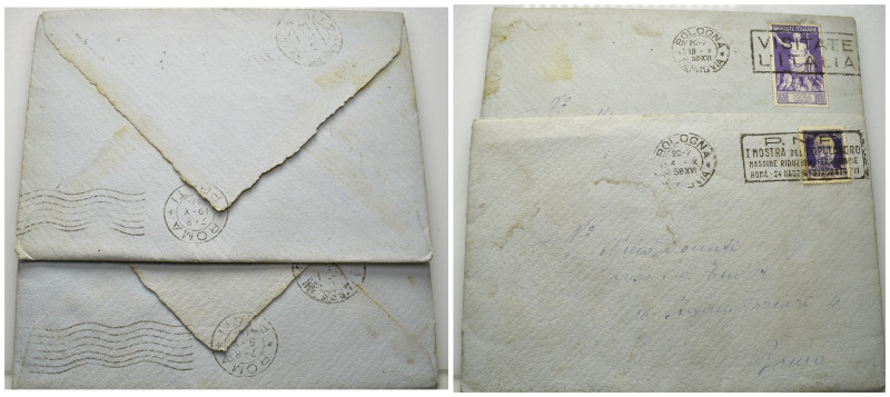 Storia Postale. Lotto di due buste da lettera 1938 con messaggi all'interno. Bol...