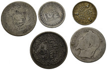 Monete mondiali. Lotto di 5 monete. Ag.